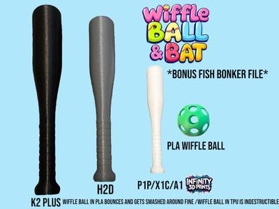 BAT WITH WIFFLE BALL-TPU OR PLA BALL-FISH BONKER 