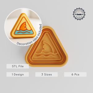 Shark Warning Shape Cutter & Stamp, Cookie & Fondant Tool, S/M/L Sizes, 6-Piece Set PRODUCT_1138