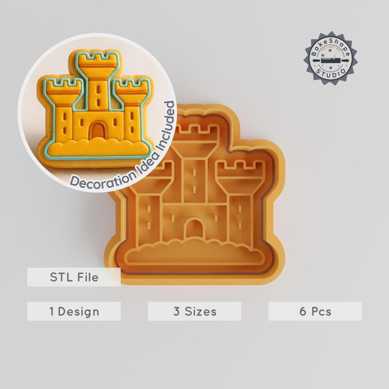 Sandcastle Cookie Cutter & Stamp Set, Ocean Beach Vacation Theme, 3 Sizes S/M/L, Perfect for Fondant Baking PRODUCT_1129
