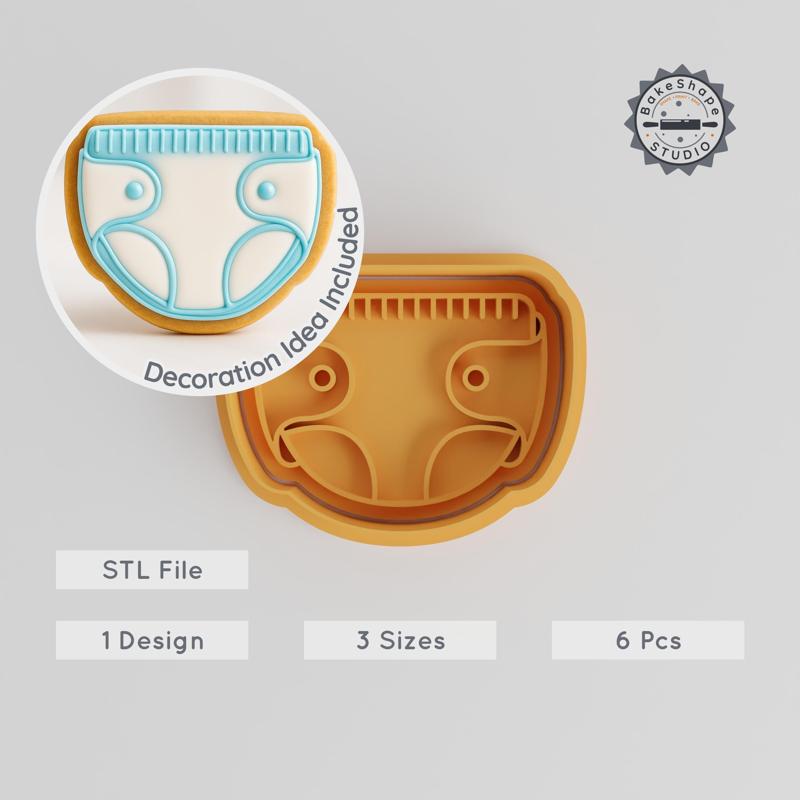 Baby Diaper Cookie Cutter & Stamp Set, Infant Care Baking Mold, 6 Pieces in 3 Sizes PRODUCT_2687