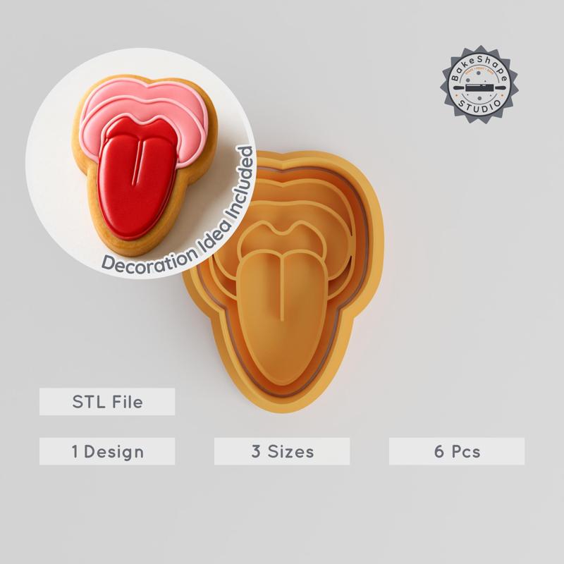 Tongue Shape Cutter & Stamp Set, Cookie & Fondant Cutting, 3 Sizes, Lively Tongue Design PRODUCT_2854