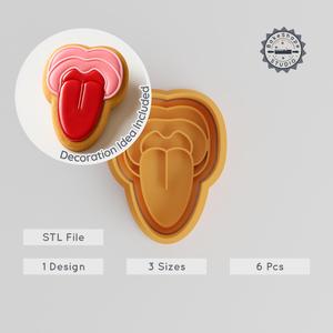 Tongue Shape Cutter & Stamp Set, Cookie & Fondant Cutting, 3 Sizes, Lively Tongue Design PRODUCT_2854