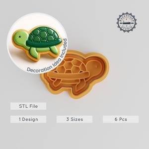 Turtle Shape Cutter & Stamp Set, Wildlife & Aquatic Designs, 3 Sizes S/M/L, Perfect for Cookies & Fondant PRODUCT_1288