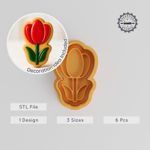 Closed Lilly Cookie Cutter & Stamp Set, Floral Flower Bud Shapes, 3 Sizes, Perfect for Fondant & Baking PRODUCT_397