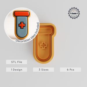 Test Tube Cookie & Fondant Cutter Stamp Set, Medical Science Lab Themed, 3 Sizes S/M/L, 6 Pieces for Baking Creativity PRODUCT_531