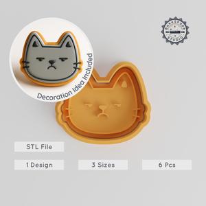 Annoyed Face Shape Cutter & Stamp Set, Cookie & Fondant Design, 6 Pieces, Emotion Theme, Mood & Expression, 3 Sizes PRODUCT_812