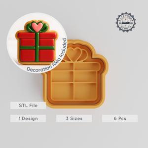 Gift Box Shape Cutter & Stamp Set, Cookie & Fondant Tools, Present Design, Multi-Size S/M/L, 6-Piece Collection PRODUCT_234