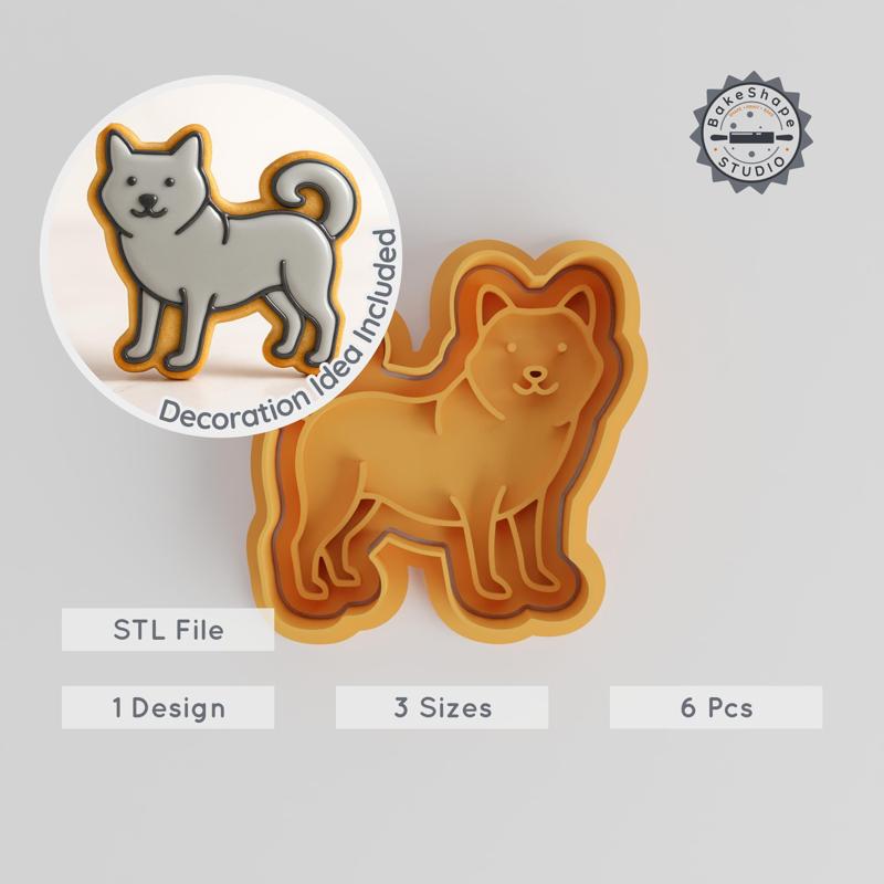 Shiba Inu Dog Cookie Cutter & Stamp Set, Cute Puppy Fondant Tools, Animal Breed Shapes, 3 Sizes PRODUCT_311