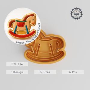 Rocking Horse Shape Cutter & Stamp, 6-Piece Set, Perfect for Cookies & Fondant, Sizes S/M/L PRODUCT_2688