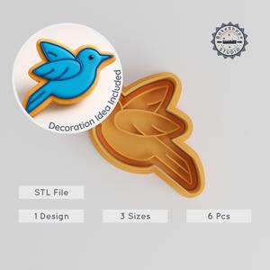 Bluebird Shape Cutter & Stamp Set, Animal Cookie Fondant Tools, 3 Sizes, 6 Pieces, Flying Bird Design PRODUCT_68