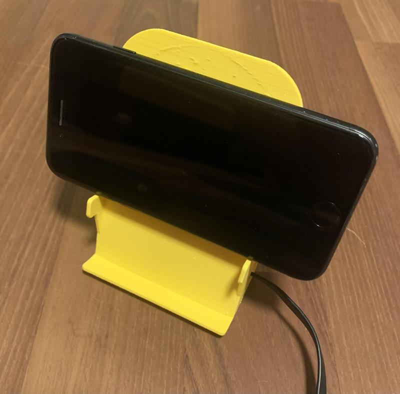 Phone induction stand: updated to fit a larger phone (76 mm, i.e. iPhone 15 pro + slim case)