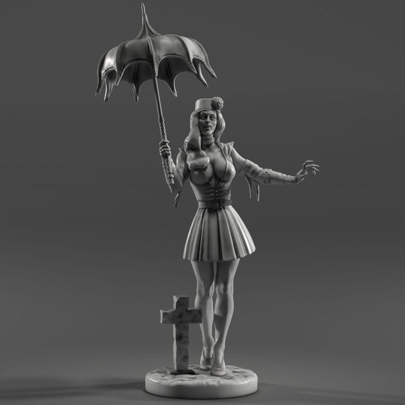 75mm Vampire Pinup Miniature - Gothic Horror Female Model STL