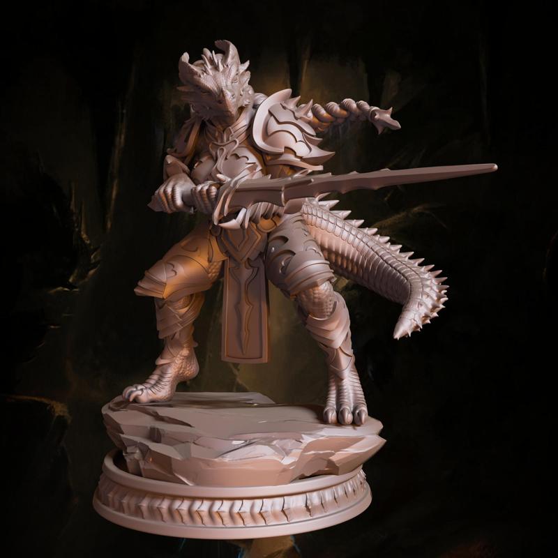 3D Printable Full Dragonborn Pose II - 32mm & 72mm (Pre-Supported)