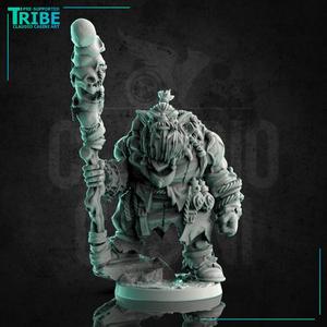(0219) Male orc shaman cleric with a magic club