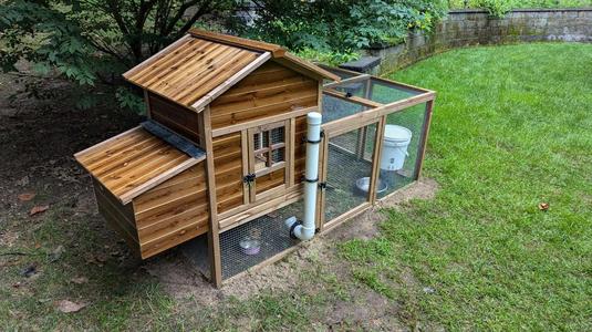 Chicken coop 2" PVC pipe feeder mounts and funnel