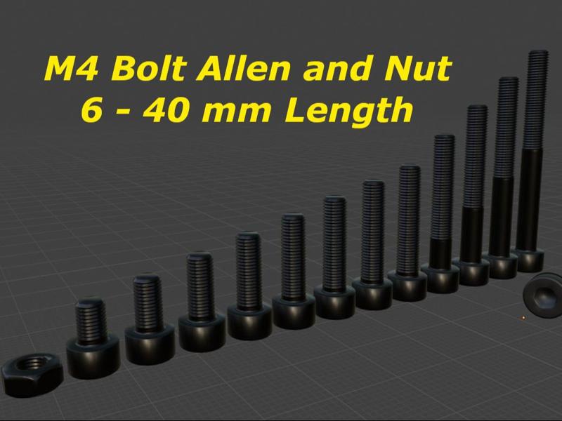 M4 Bolt Allen 6-40mm length and Nut 