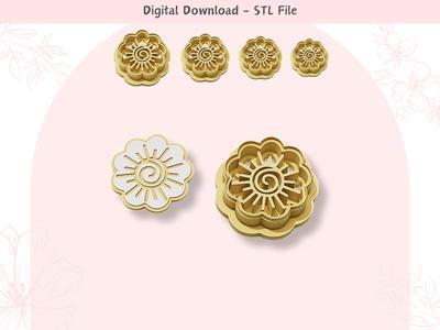 Swirl Flower Clay Cutter for Polymer Clay | Digital STL File | Clay Tools | 4 Sizes Clay Cutters