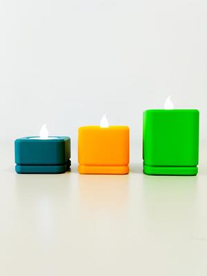 Customizable square candle holder in 3 heights.