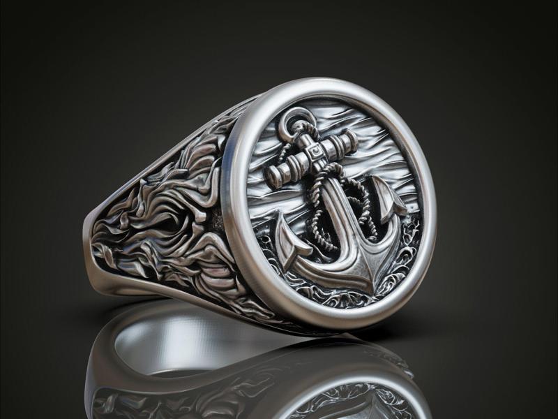 Anchor seagrass signet ring