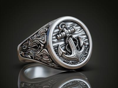 Anchor seagrass signet ring