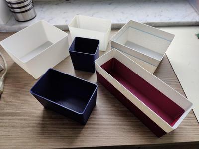 Universal and modifiable storage bins (can be adjusted to be compatible with Sunware storage boxes)