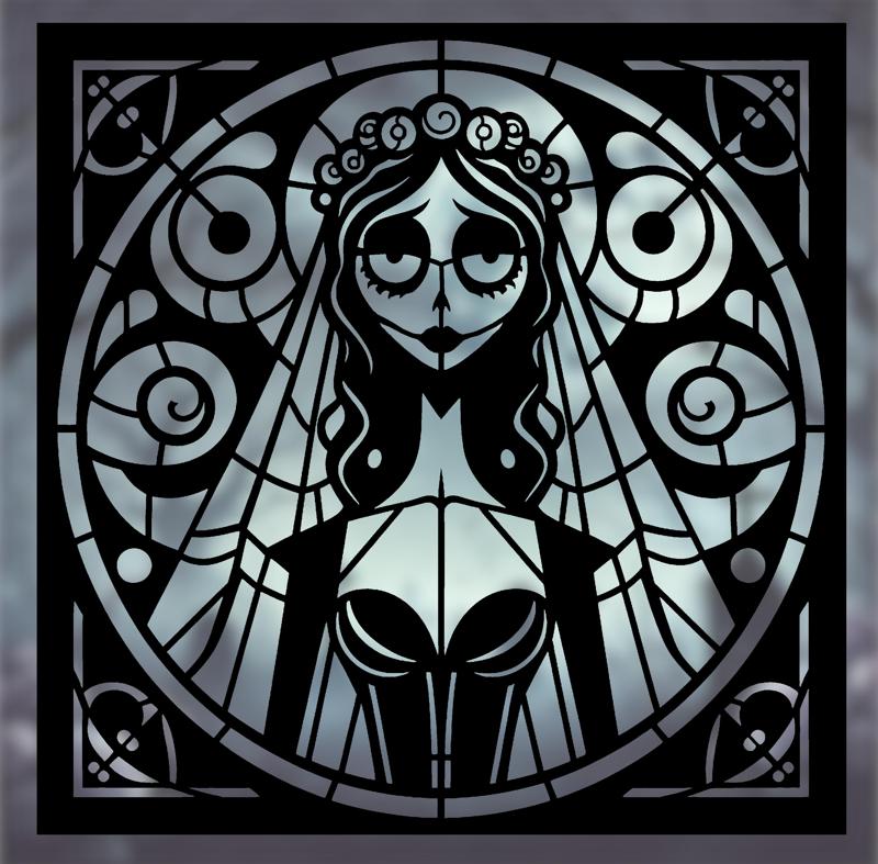 Stained Glass Corpse Bride – Gothic Halloween wall Art