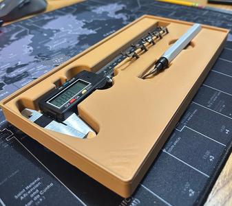 Gridfinity caliper and de-burring tool bin