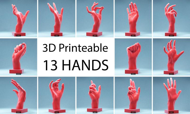 13 3D printeable Posed Hands 3D Model Collection