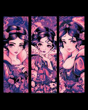 Snow White lost among the flowers of the forest - Fanart set of bookmarks