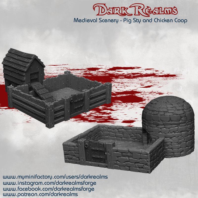 Dark Realms Medieval Scener - Chicken Coop & Pig Sty