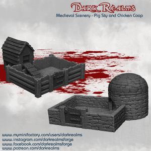 Dark Realms Medieval Scener - Chicken Coop & Pig Sty