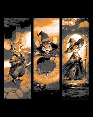 Cute little mice dressed in fantasy attire.  Ready for adventure - Set of bookmarks