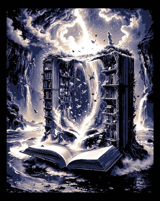 Library opening to the worlds beyond - - Art panel #3 of designs from the books