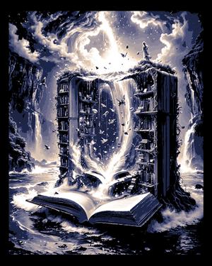 Library opening to the worlds beyond - - Art panel #3 of designs from the books