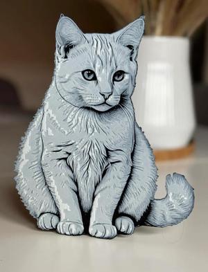 White Cat Hueforge 3D Printed Textured Art