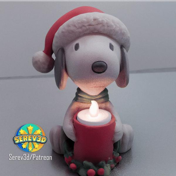 Christmas Snoopy - Candle Holder - 3D print STL and multicolor 3MF file