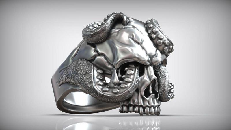 Skull Octopus Tentacles Silver Ring
