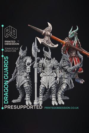 Dragonborn Guards - 3 Models - PRESUPPORTED - Illustrated and Stats - 32mm scale 