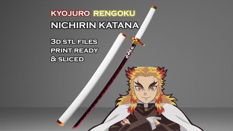 Rengoku Nichirin Katana -- Demon - Slayer -- Sliced Print Ready