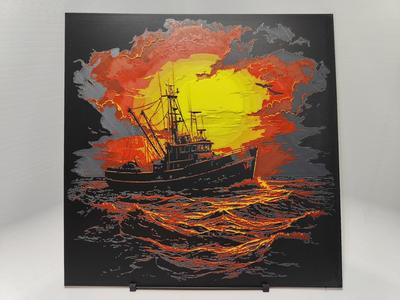 Fishing boat at sunset - Hueforge