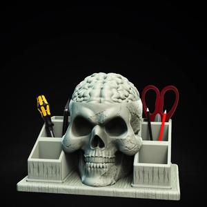 Professor Brain Skull Desk Organizer / Desk Organizer / Skull Desk Organizer 3D Printer STL File Format