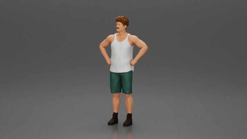 Man standing with his hands on his hips thinking and wondering