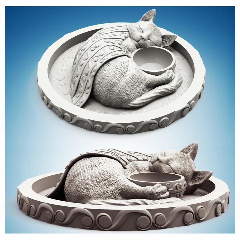 Sleeping Cat Animal Planter - STL Format 3D Printable Ready File