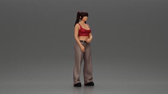 Chola girl with pigtails standing in flared pants