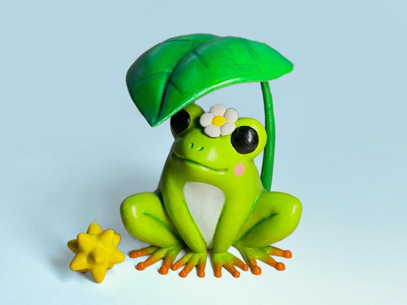 Cute frog with flower