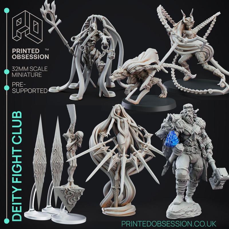 Deity Fight Club - 7 Detailed Avatars - PRESUPPORTED - Rules & Ilustrated - 32mm Scale