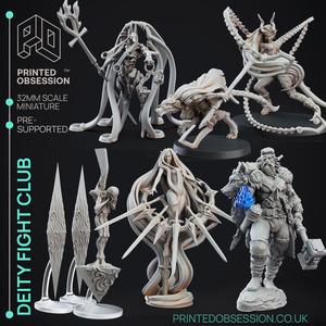 Deity Fight Club - 7 Detailed Avatars - PRESUPPORTED - Rules & Ilustrated - 32mm Scale