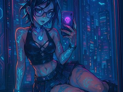 anime girl at night