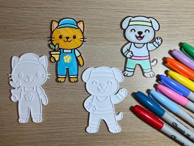 Gardener Cat & Exercise Dog Colouring Set 
