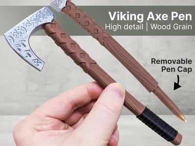 Viking Axe Pen with Wood Grain and High Detail